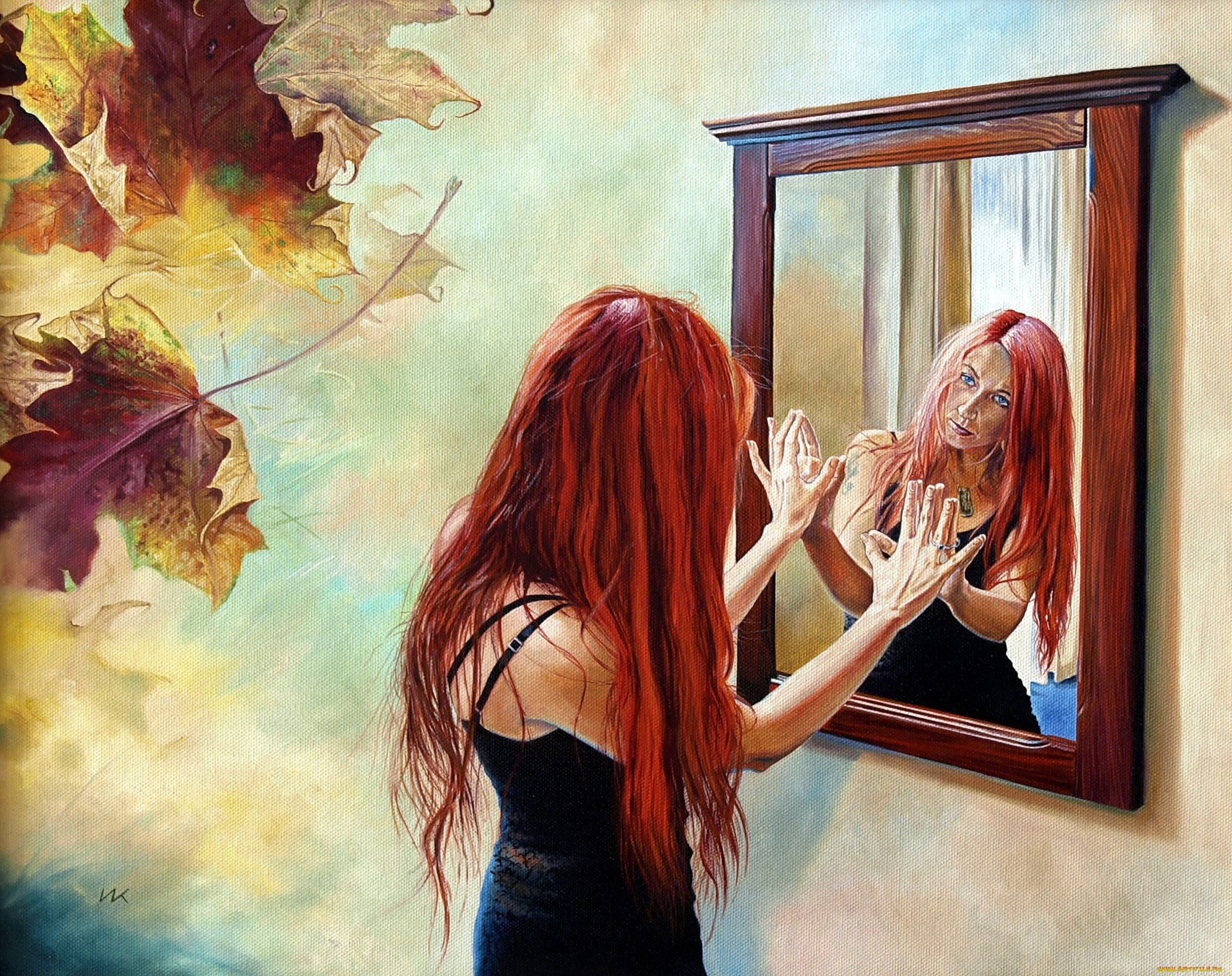 Девушка увидела в душе. Влодзимеж Куклински (Wlodzimierz Kuklinski. Художник Wlodzimierz Kuklinski. Отражение в зеркале. Отражение в зеркале арт.
